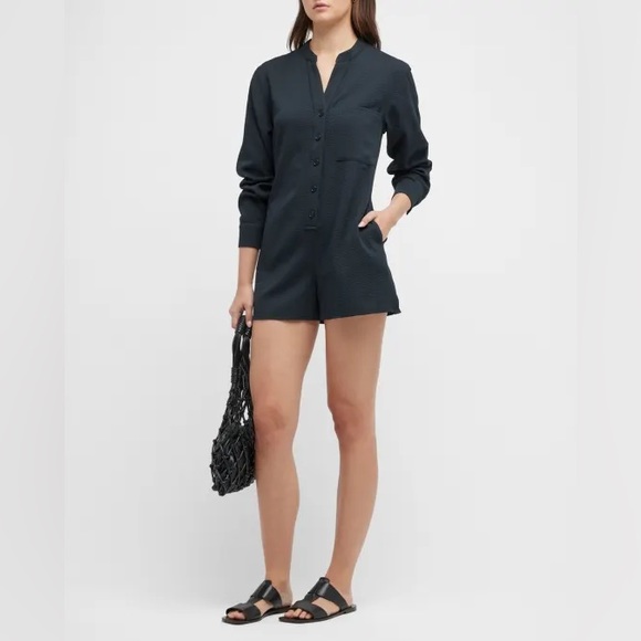 Onia Black textured long sleeve button front romper women's small - Picture 1 of 8